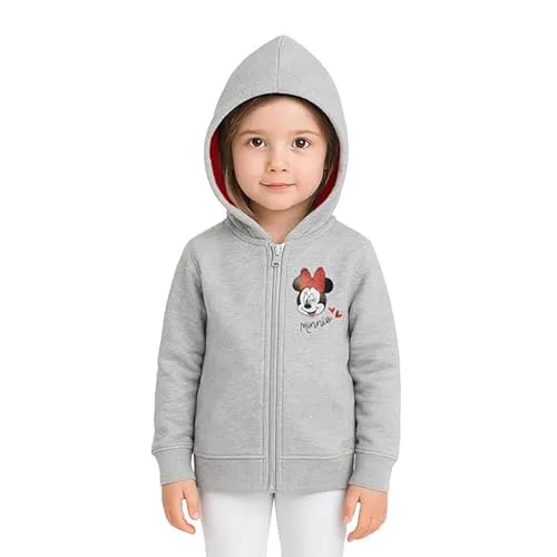 United Labels Disney Minnie Mouse Sweatjacke mit Kapuze für Mädchen, Grau, 110-116, Kapuzenpullover mit Reißverschluss, Hoodie Kapuzenjacke für Kinder