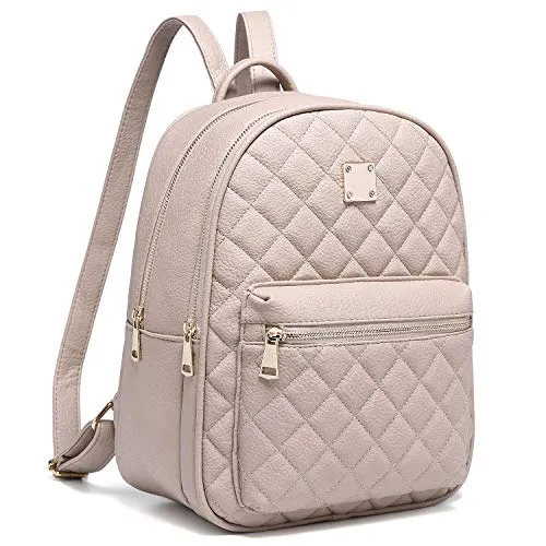 Myhozee Rucksack Damen Leder PU Daypack Klein Elegant Rucksack Tagesrucksack für Mädchen,Beige