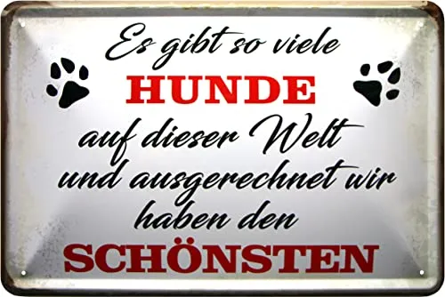WOGEKA ART Retro Blechschilder - Wir haben den schönsten HUND - Lustiger Spruch als Geschenk-Idee für alle Hunde-Freunde zu Geburtstag Weihnachten zur Deko 20x30 cm Metall-Schild 1023