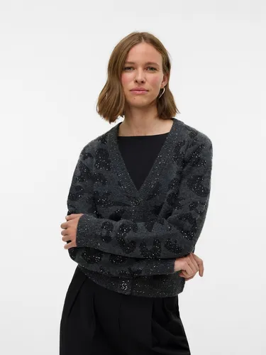 Vero Moda Strickjacke VMZUZU LS V-NECK CARDIGAN grau M (38) - Modische Strickjacke mit V-Ausschnitt und Glitzermuster, ideal für den Alltag. Aus pflegeleichtem Material-Mix gefertigt, bietet sie einen angenehmen Tragekomfort und eine perfekte Passform.