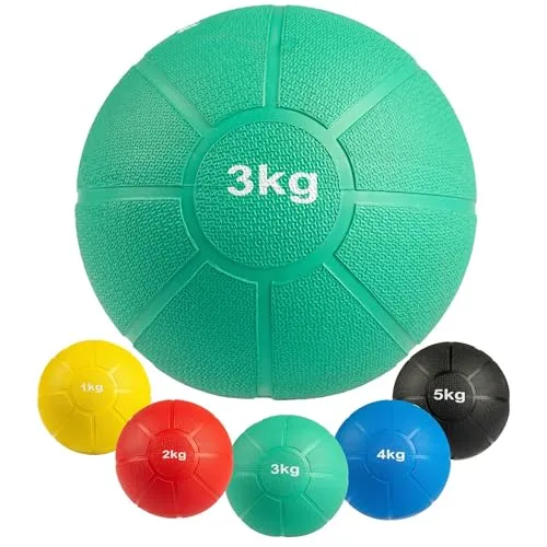 MATCHU - Medizinball - Medicine Ball - Vollgummi - Erhältlich in 1kg, 2kg, 3kg, 4kg und 5kg - Wasser- und Schweißresistent - (Grün - 3 KG - 21 cm)