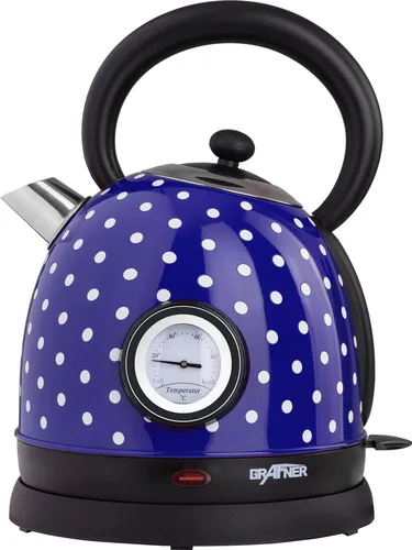 Grafner Retro Wasserkocher 2200 Watt, Edelstahl, 1,8 Liter - Wasserkocher mit Temperaturanzeige und entnehmbarem Kalkfilter, ideal für perfekten Teegenuss und Sicherheit durch Trockengeh- und Überhitzungsschutz.