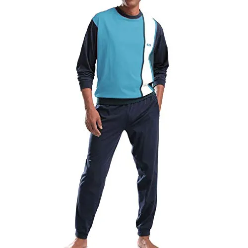 H.I.S Langer Herren Schlafanzug - Bequeme Baumwollqualität in Türkis Marine Weiß - Schlafanzug für Herren aus 100% Baumwolle, mit bequemer Passform und Stretchbündchen. Ideal für entspannte Nächte und gemütliche Stunden zu Hause.