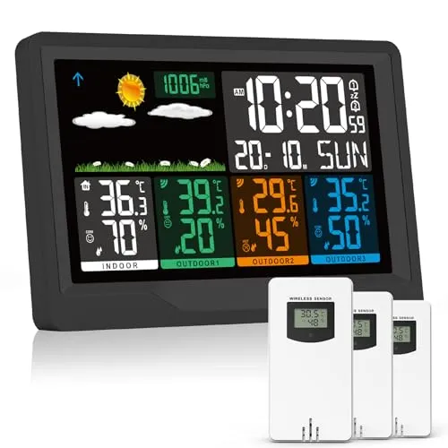 Funk Wetterstation mit 3 Außensensoren und VA-Farbdisplay