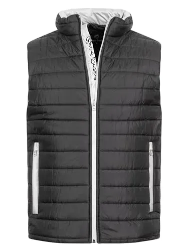 Rock Creek Herren Weste Steppweste Übergangsweste Leicht Herrenweste Frauen Westen Stepp Westen mit Kapuze Daunenweste Thermoweste H-350 Schwarz 2XL