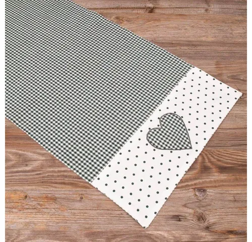 matches21 HOME & HOBBY Tischdecke Tischläufer LISE Herz Landhausstil grün, 100 % Baumwolle, in 40x150 cm (1-tlg), Pflegeleicht waschbar bis 30° Grad