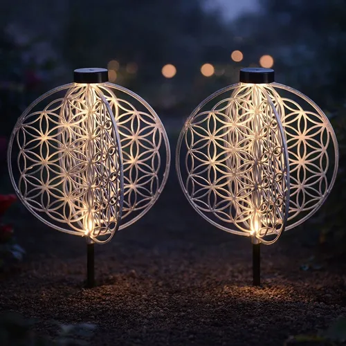 Solarlampe orientalische Dekoleuchte für Garten, 2er Set - Lampen für Außenbereich, stimmungsvolles warmweißes Licht (3000K) und elegantes Design aus Metall, einfach aufzustellen mit Erdspieß, ideal für stimmungsvolle Abende im Garten.