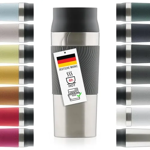 Blumtal Thermobecher 350 ml - Kaffeebecher to go aus Edelstahl - auslaufsicherer Isolierbecher kalt/heiß - Mug mit 360° Trinköffnung - Thermosbecher mit Quick-Press-Verschluss - Coffee Mug - Anthrazit