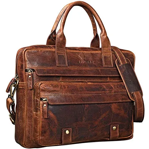 STILORD 'Leander' Umhängetasche Leder Groß - Elegante Laptoptasche für 15,6 Zoll - Laptop-Schultertaschen - Hochwertige Umhängetasche aus Rindsleder mit XL Platzangebot für Büro und Schule, inklusive abnehmbarem Schulterriemen und vielen praktischen Fächern.