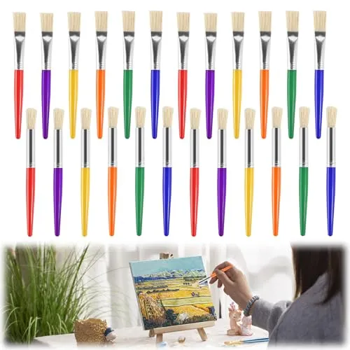 prota 24 Stück Große Pinsel, Malpinsel mit Runder und Flacher Spitze, Bunte Pinsel Set Runde Malpinsel Abwaschbare Dicke Lack für Abwaschbare Farbe für Anfänger Kunststudenten