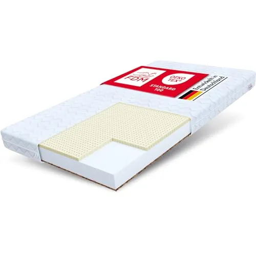 FDM PIKOLO Schaumstoffmatratze 90 x 200 cm - Matratzen mit zweiseitigem Härtegrad, ideal für Kinder und Allergiker. Hochelastischer Komfortschaum und Kokosfaser sorgen für optimale Unterstützung und Temperaturregulation.
