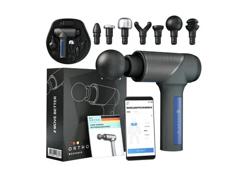 Ortho Mechanik Massagepistole Orthogun 2.0 – Effiziente Regeneration für Profisportler - Die leistungsstarke Massagepistole mit 5 Geschwindigkeitsstufen und bis zu 3200 U/min fördert die Regeneration. Handlich und leise, ideal für das tägliche Training. Mit Tragetasche und 7 Aufsätzen für eine einfache Anwendung.