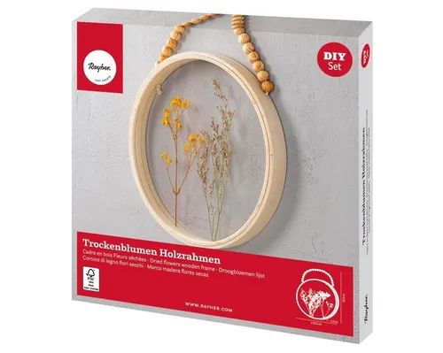 Rayher Bastelpackung Trockenblumen im Holzrahmen 25,5cmø Rahmentiefe 2,8cm FSC