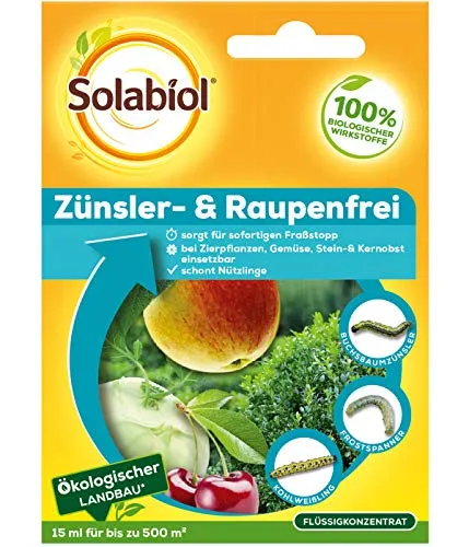 Solabiol Zünsler- und Raupenfrei, biologisches Mittel gegen Raupen an Zierpflanzen, Obst und Gemüse,15 ml Flüssigkonzentrat