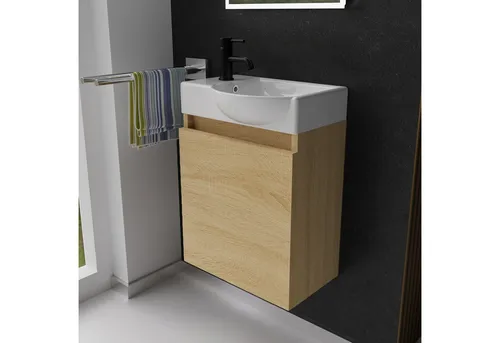 Alpenberger Gäste WC Waschbecken mit Unterschrank | Kompaktes Badmöbel 45 cm - Waschplätze: Praktisches Set mit elegantem Design, ideal für kleine Bäder. Der vormontierte Unterschrank mit Softclose-Funktion bietet Komfort und Langlebigkeit.