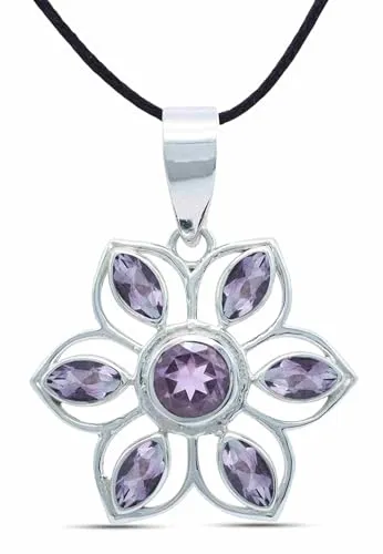 mantraroma Kettenanhänger 925 Silber Amethyst lila Stein Edelstein Kettenanhänger Damen Sterling Silber Halskette Anhänger Geschenk (MAH-153-51)