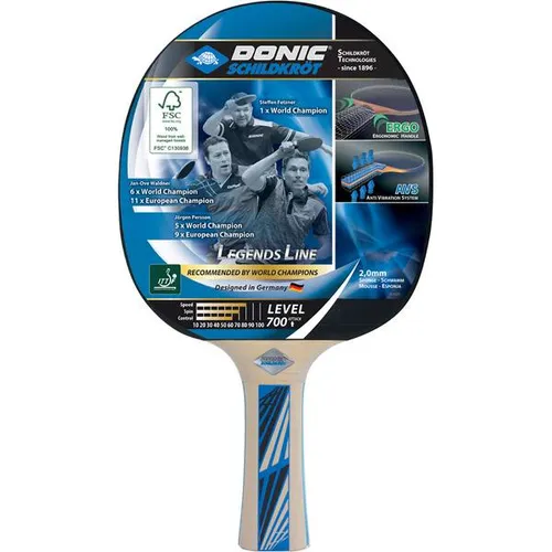 Donic-Schildkröt Tischtennisschläger Legends 700 - Tischtennisschläger für ambitionierte Hobbyspieler mit ITTF Zulassung, 5 Furnieren für Stabilität und Anti-Vibrations-System für optimale Ballkontrolle.