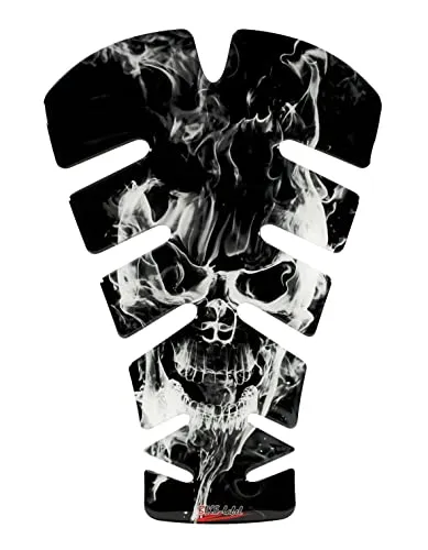 BIKE-label Tankpad 3D Motorrad-Aufkleber Tankschutz Totenkopf Flammen Weiß Grau X501108