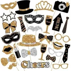 30-teiliges Foto Requisiten Set für stilvolle Partys - Hochwertige 30 Stück Party-Fotorequisiten für unvergessliche Erinnerungen. Ideal für Hochzeiten, Halloween und mehr. Einfach zu montieren und sorgt für einen glamourösen Look.