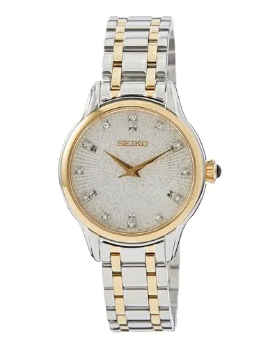 Seiko Damen Analog Uhr SRZ550P1 mit Edelstahl Armband - Armbanduhren für Damen mit kratzfestem Hardlexglas und umweltfreundlicher Leuchtbeschichtung für optimale Ablesbarkeit im Dunkeln.