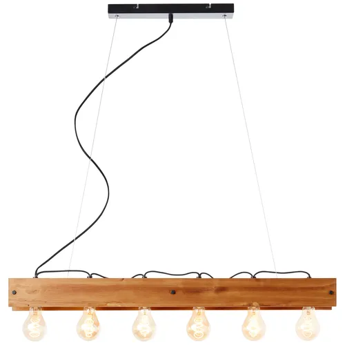 Brilliant Hängelampe 150 x 90 cm, 6 x E27 - Moderne Pendelleuchte aus Metall und Holz, kürzbar und ideal für stilvolle Innenräume. Perfekte Lichtquelle mit 6 E27-Fassungen.