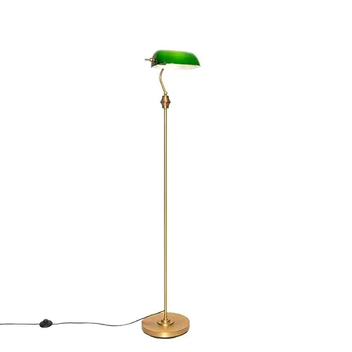 Qazqa Klassische Notar-Stehlampe Bronze mit grünem Glas - Standleuchte im klassischen Design, ideal für Wohnzimmer und Schlafzimmer. Dimmbar und LED geeignet für energieeffiziente Beleuchtung.