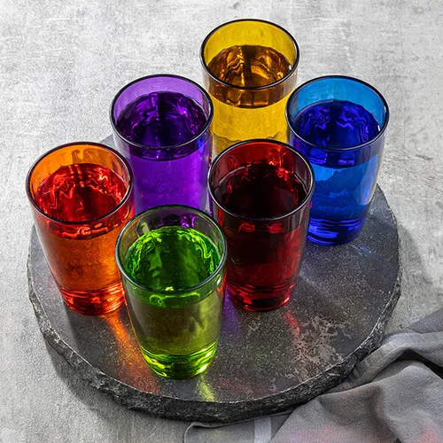 Haushalt International Gläser-Set Trinkgläser, 6er Set in 6 verschiedenen Farben - Bunte 320ml Trinkgläser, perfekt für Partys oder den Alltag, bringen Farbe auf den Tisch und sind ideal für jeden Anlass.