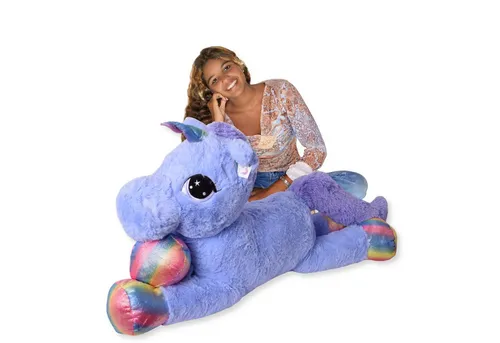 TE-Trend Flauschiges Stoffeinhorn 110 cm - Stofftiere & Teddybären – Weiches Plüscheinhorn mit zauberhaften Glitzer-Flügeln, ideal für fantasievolles Spielen und kuschelige Abenteuer.