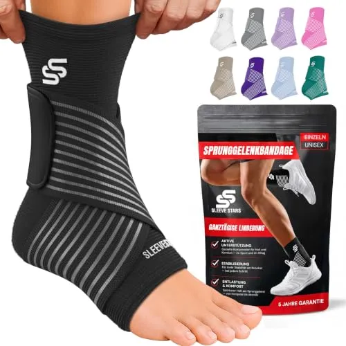 Sleeve Stars Sprunggelenkbandage | Fußbandage nach Bänderriss für rechts oder links | Zur Achillessehnen Entlastung oder als Knöchelstütze | schwarz
