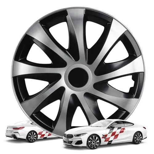 WALSER Premium Radkappen Storm Bicolor, 4er Set Radkappen Auszeichnung Sehr Gut*, Radzierblenden 16 Zoll, Radblenden für Alufelgen Stahlfelgen, Auto Radzierblende schwarz Silber - Made in Europe