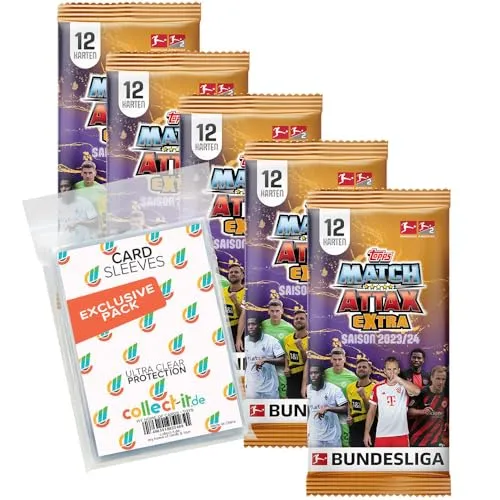 Bundle mit Topps Match Attax EXTRA Bundesliga 2023/24-5 Booster + Exklusive Collect-it Hüllen
