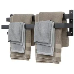 QLS Handtuchhalter Schwarz aus Stahl pulverbeschichtet, 60 cm mit 2 Haken für Badezimmer oder Küche - Varianten Doppelt