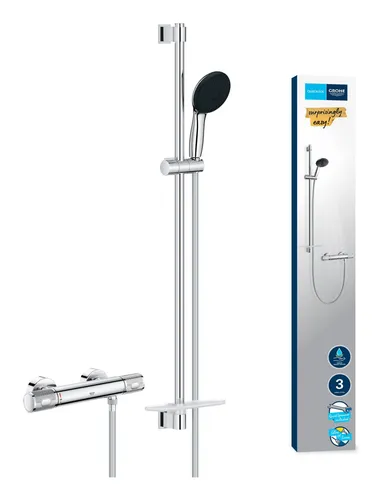 Grohe Precision Feel Thermostat-Brausebatterie mit Brausegarnitur 900 mm - Chrom - Wannen- & Duscharmaturen, hochwertige Thermostat-Technologie für präzise Temperaturregelung und komfortables Duschen.