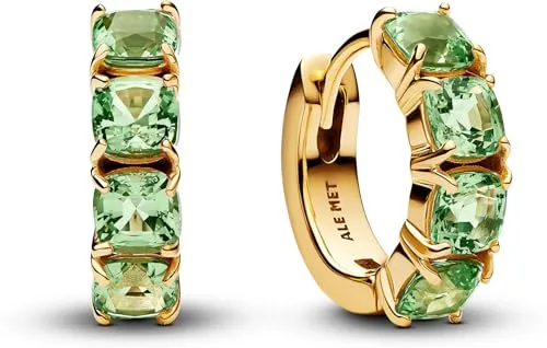 Pandora Timeless Grüne Creolen-Ohrringe - Ohrringe für Damen aus 14 Karat vergoldetem Sterling Silber, funkelnde Zirkonia-Steine für einen auffälligen Look, ideal als Geschenk für Schmuckliebhaber.