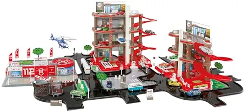 STARLUX Riesige Doppelgarage Total 1M/1M30 mit kompletter Servicestation mit 3 und 4 Ebenen, Einsatzplattform und 5 Meter Strecke, ab 3 Jahren 401018