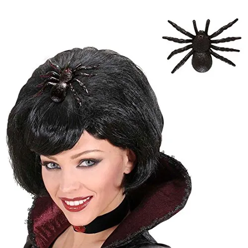 NET TOYS Spinnen Haarspange Hexen Haarschmuck Schwarze Witwe Haarklammer Gothic Haar Clip Glitter Brosche Halloween Kostüm Accessoire