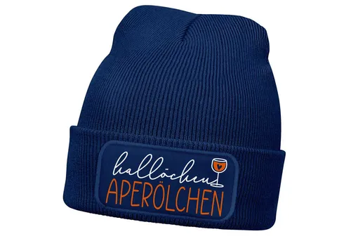 MoonWorks Strickmütze Damen Beanie mit Patch Hallöchen Aperölchen Strickmütze mit Spruch