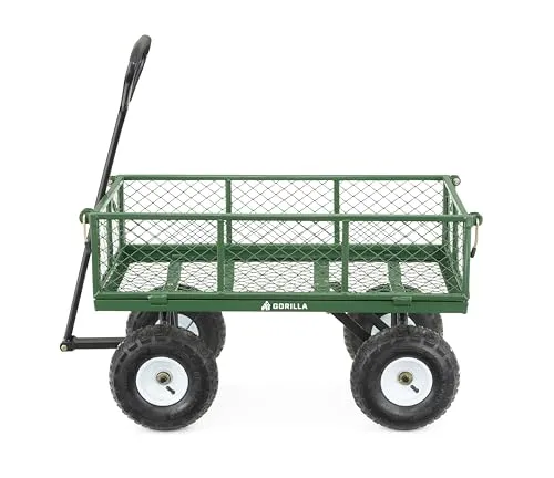 Gorilla Carts Gartenwagen aus Stahl mit abnehmbaren Seiten mit Einer Kapazität von 180 kg, Grün