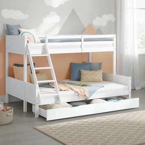 Homestyle4u 2724 Kinderbett mit 2 Matratzen und Bettkasten - Stilvolles Etagenbett aus massivem Kiefernholz für Kinderzimmer oder Gästezimmer, inklusive 2 Matratzen und praktischem Bettkasten für zusätzlichen Stauraum.