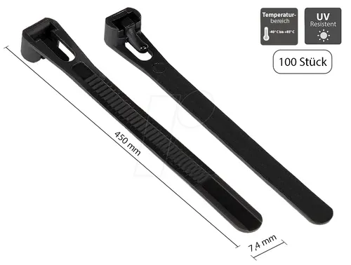 GC KAB-R45S74 - Kabelbinder, wiederlösbar, 450 mm, schwarz, UV-beständig, 100er-