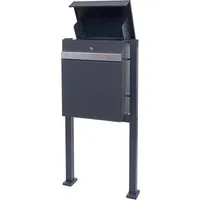 PROREGAL Paketkasten Mit Standfuß HxBxT 120x59x36cm Paketbox Paketstation Standbriefkasten Metall Verzinkt Anthrazit-Edelstahl