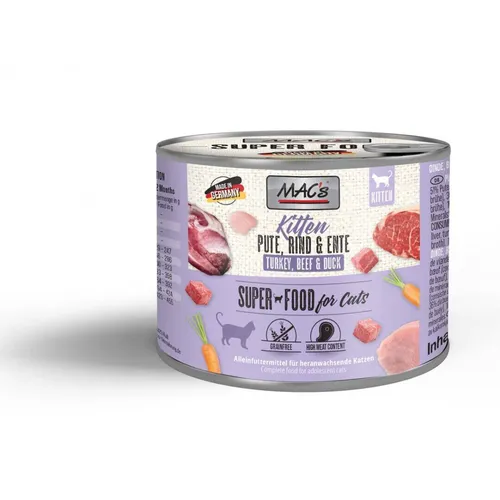 MAC's Kitten Nassfutter für Kätzchen Truthahn Rind Ente 200g Katzenfutter