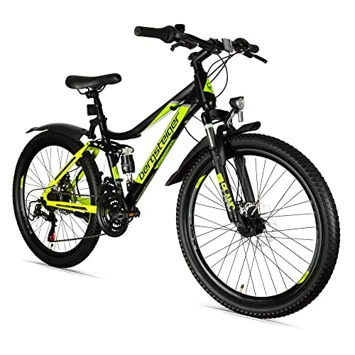 Bergsteiger Broome 26 Zoll Kinderfahrrad - Mountainbike mit 21 Gang-Schaltung - Mountainbike für Kinder, geeignet für 8-13 Jahre, mit Vollfederung und leistungsstarken Scheibenbremsen für sicheres Fahren im Gelände und auf dem Schulweg.