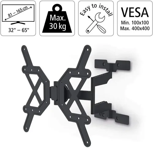 Hama TV Wandhalterung Schwenkbar & Neigbar - Slim für 32-65 Zoll TVs bis 30 kg, ultraflaches Design und optimale Blickwinkelverstellung für jeden Raum