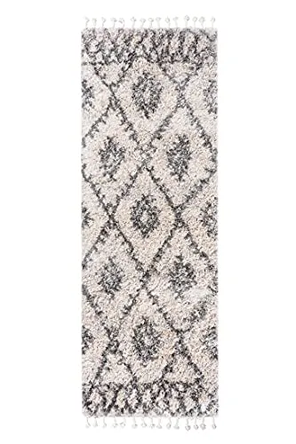 Carpeto Rugs Boho Läufer Teppich mit Fransen - Hochflor Shaggy im skandinavischen Stil - Creme Grau 70 x 250 cm - Extrem weicher Hochflor-Teppich für Wohnzimmer, Schlafzimmer oder Flur. Mit dichten, langlebigen Fasern bietet er eine gemütliche Atmosphäre und ist pflegeleicht. Ideal auch für Räume mit Fußbodenheizung.