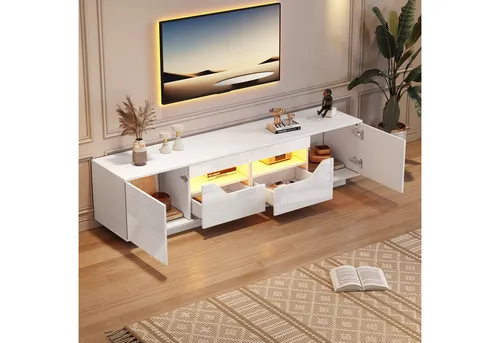 STILVORA Lowboard mit LED-Leuchten,TV-Schrank Fernsehschrank mit Schubladen&Schränken (Fernsehschrank, Wohnzimmermöbel, 1 St., 2 Schubladen, 4 Türen), mit LED-Leuchten, für 75-Zoll-Fernseher