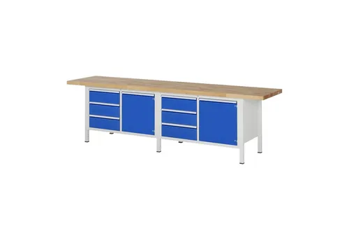 Rau Werkbank Modell 8468 - Robuste Buchen-Massivholz Arbeitsplatte - Stabile Werkbank mit 3000x900x840mm, ideal für Werkstätten und Heimwerker. Hohe Tragkraft von 1250 kg und pflegeleichte Oberfläche für vielseitigen Einsatz.