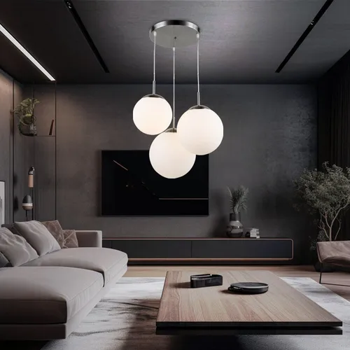 Moderne Hängelampe Kugel Pendelleuchte mit Glas, 3x LED 8W - Stilvolle Hängeleuchte mit drei unterschiedlich großen satinierten Glaskugeln für blendfreies Licht. Ideal für Wohnzimmer, sorgt für eine gemütliche Atmosphäre und ist mit 3x 806 Lumen besonders energieeffizient.