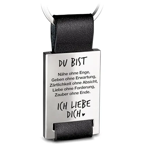 FABACH Liebe Schlüsselanhänger mit Gravur aus Leder - Ich liebe dich Schlüsselanhänger für Partner - Freundin Geschenk Liebe Freund - Du bist für mich Nähe ohne Enge