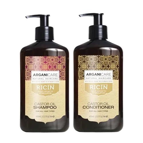 Arganicare | Duo Shampoo + After-Shampoo | Rizinus | Wachstumsbeschleuniger | Reinigt & spendet Feuchtigkeit für das Haar sanft, für alle Haartypen | 1 x 400 ml + 1 x 400 ml